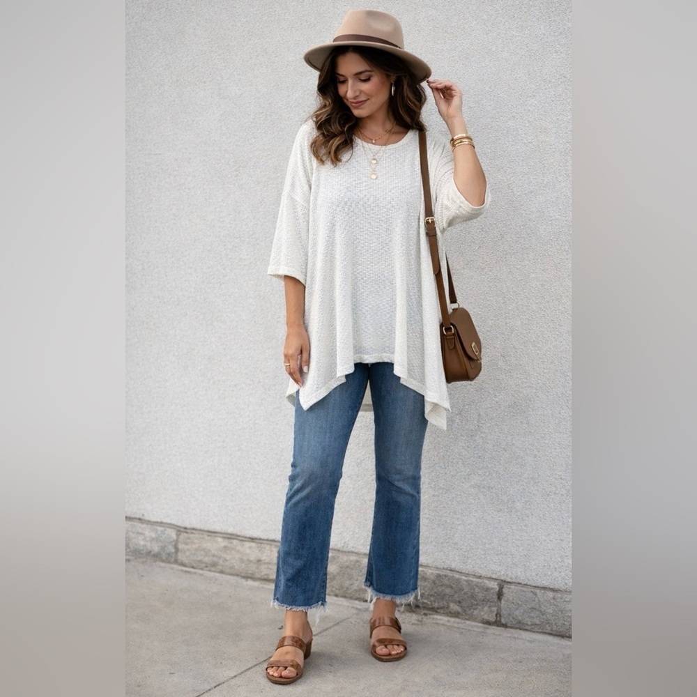 Twenty X white waffle knit fun, casual swing dress asymmetrical